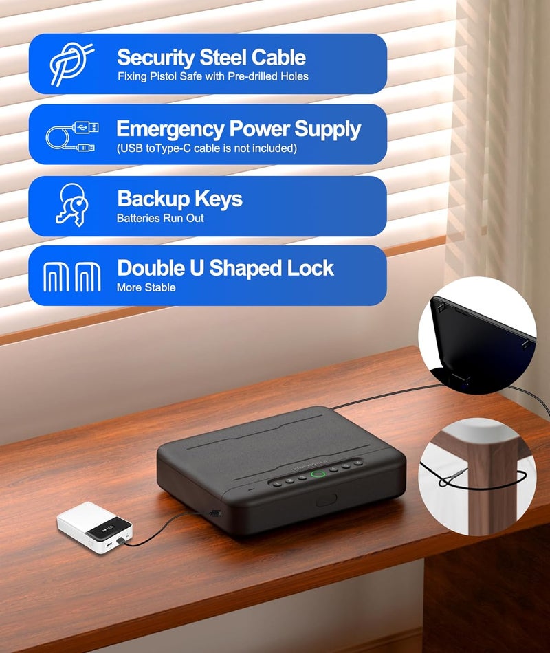 PINEWORLD Gun Safe, Biometric Gun Safes For Handgun, Pistol Safe With Fingerprint or Keypad, 4-Quick Access Unlock Gun Case for Firearm, Gun Lock Box For Nightstand Beside with APP - Image 5